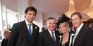 Jeff Browne (right),pictured with AFL CEO Gillon McLachlan,then Collingwood president Eddie McGuire and Browne’s wife Rhonda Wyllie.