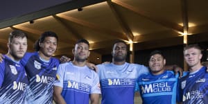 Ethan Caine,Irie Papuni,Sione Fifita,Manasa Rokosuka,JP Sauni and Tom Curti after beating Sydney Uni for the first time in 24 years. 