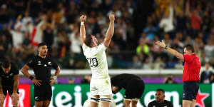 England’s Mark Wilson celebrates his side’s shock semi-final win over the All Blacks at the 2019 Rugby World Cup in Japan.