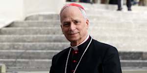 Then cardinal Robert Prevost at the funeral for Pope Francis in April.