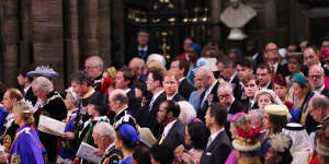 Prince Harry,Duke of Sussex during the coronation ceremony in Westminster Abbey.