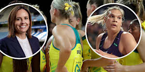 Netball Australia CEO Kelly Ryan,left,and Indigenous goal shooter Donnell Wallam,right.