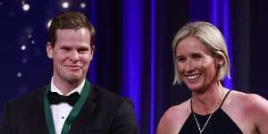 Steve Smith and Beth Mooney at the Australian Cricket Awards on Monday evening in Randwick,Sydney.
