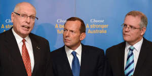 Jim Molan launching Operation Sovereign Borders with Tony Abbott and Scott Morrison in 2013.