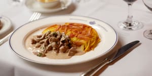 Tender veal and mushrooms with roesti at Zurcher Geschnetzeltes. 
