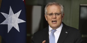 Prime Minister Scott Morrison addresses the media after a national cabinet meeting on Friday.