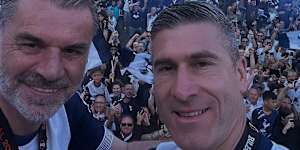 Nick Montgomery (right) with Ange Postecoglou.