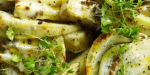 Roasted celeriac,parsnip and fennel with cream,parmesan and anise.