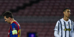 Lionel Messi and Cristiano Ronaldo in a Barcelona-Juventus Champions League encounter.