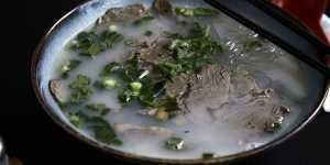 Super lamb soup with potato noodles.