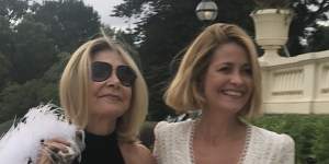 Carla Zampatti and Kellie Hush arriving at Government House in Victoria for the opening of the 2018 Melbourne Fashion Festival. 