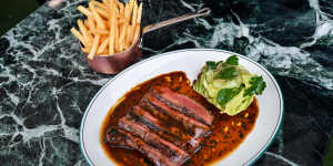 Steak frites at Bar Romanee. 