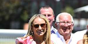 Co-trainers Ken and Kasey Keys after Alibaba’s win at Caulfield.