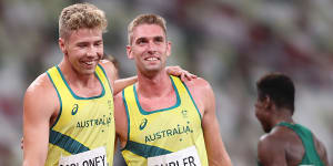 Dubler and Moloney celebrate together after the 1500.