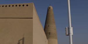 A surveillance camera at the famous Emin Minaret in Turpan,Xinjiang.