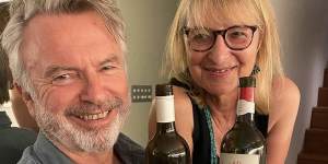 Old pals:Sam Neill and Judy Sarris share the love for fine wine.