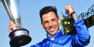 Dean Holland after the biggest moment of his career,winning the 2023 Newmarket Handicap.