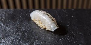 Sushi On showcases local fish in its nigiri,such as this garfish.