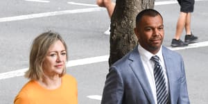 Kurtley Beale outside court with his barrister Margaret Cunneen,SC.