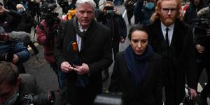 Editor-in-chief of WikiLeaks Kristinn Hrafnsson (left) and Julian Assange's girlfriend,Stella Moris-Smith Robertson (centre),arrive for the hearing.