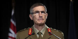 ADF Chief Angus Campbell at the release of the Inspector-General's report,which recommended he refer 36 matters to the Australian Federal Police for criminal investigation.