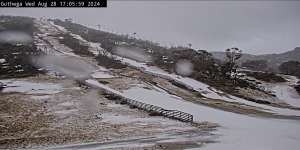 Screenshot of the snowcam showing conditions at Guthega on Wednesday August 28.