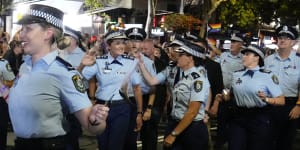 NSW Police Commissioner Karen Webb marches in the 2023 Mardi Gras parade.