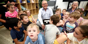 Prime Minister Anthony Albanese visiting an early learning centre,many of which are understaffed.