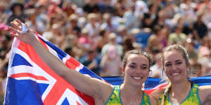 Mackenzie Little (left) and Kelsey-Lee Barber took silver and gold in the women’s javelin at the Birmingham Commonwealth Games.