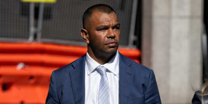 Kurtley Beale arrives at Downing Centre District Court on Monday for his sexual assault trial.