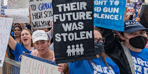 Demonstrators during a March For Our Lives rally in Washington.