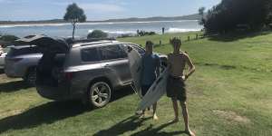 Luke Hall (right) with friend Will Corcoran at Point Plomer on NSW’s North Coast.