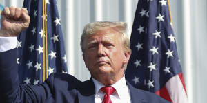 Former president Donald Trump at the end of his speech at a rally in South Carolina on Monday. 