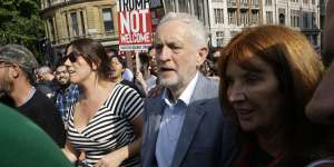 Britain's Labour Party leader,Jeremy Corbyn,joins a march opposed to the visit of Donald Trump.
