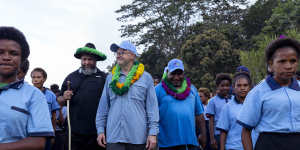 Albanese and Marape arrive at the Isurava memorial site at the end of their two-day trek.