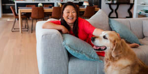 Nagi Maehashi and her dog Dozer at the Mona Vale house she sold for $6 million.