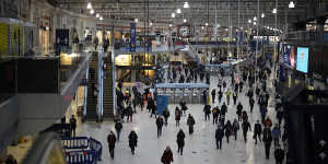 The morning rush-hour at Waterloo railway station in London.