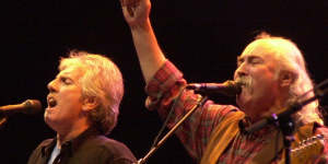 Nash,left and David Crosby on stage in Michigan in 2000.