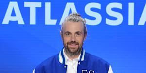 Atlassian co-founder Mike Cannon-Brookes giving a speech at the Nasdaq on Wednesday,11 December 2025.