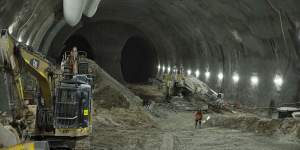 The giant cavern for the Hunter Street metro station is being carved out beneath the northern end of Sydney’s CBD.