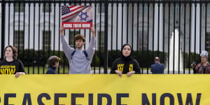 Protesters call for a ceasefire outside the White House on November 15.