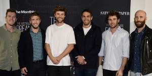 Swans players Luke Parker,Kieren Jack,Dane Rampe,Josh Kennedy,Nick Smith and Jarrad McVeigh at the premiere of The Australian Dream on Tuesday night.