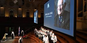 A memorial was held for Holocaust survivor Eddie Jaku at Sydney Town Hall on Wednesday. 