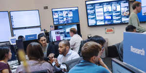 Employees work inside Facebook's"War Room"ahead of Brazil's run-off election in Menlo Park,California.