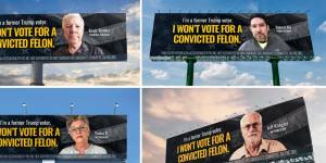 Billboards showing Republicans who have pledged to not vote for Donald Trump following his conviction in the hush money trial. 