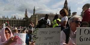 Protesters gathered outside the Houses of Parliament on Saturday.