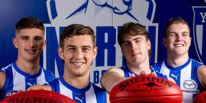 (From left) Harry Sheezel,Will Phillips,George Wardlaw and Tom Powell are among the promising youth at North Melbourne.