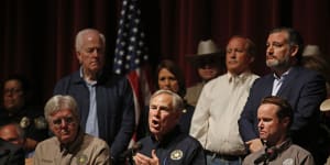 Texas Governor Greg Abbott speaks during a news conference in Uvalde.