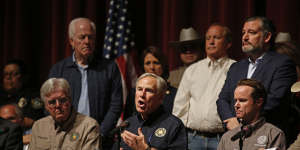 Texas Governor Greg Abbott speaks during a news conference in Uvalde.