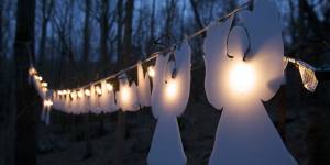 In heaven:Glowing angels hang from trees a month after 20 children and six staff members were killed at Sandy Hook elementary school.